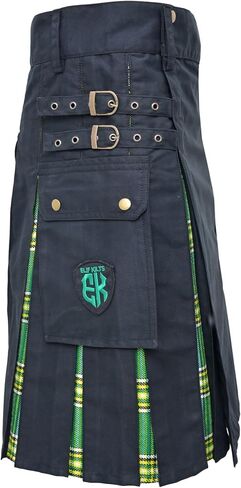 Modern Utility Kilts-Men's Plus Size Scottish Hybrid Black Cotton & Acrylic Wool Tartan Utility Kilts for Men in Saudi Arabia