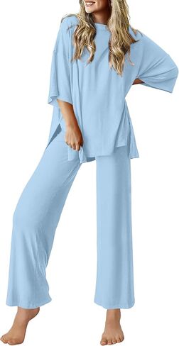Ekouaer Lounge Sets for Women Short Sleeve Tops and Long Pants Soft Comfy Pajamas Set 2 Piece Outfits S-XXL in Saudi Arabia