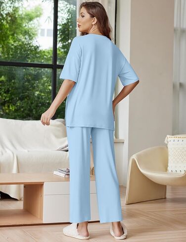 Ekouaer Lounge Sets for Women Short Sleeve Tops and Long Pants Soft Comfy Pajamas Set 2 Piece Outfits S-XXL in Saudi Arabia