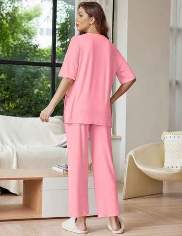 Ekouaer Lounge Sets for Women Short Sleeve Tops and Long Pants Soft Comfy Pajamas Set 2 Piece Outfits S-XXL in Saudi Arabia