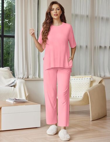 Ekouaer Lounge Sets for Women Short Sleeve Tops and Long Pants Soft Comfy Pajamas Set 2 Piece Outfits S-XXL in Saudi Arabia