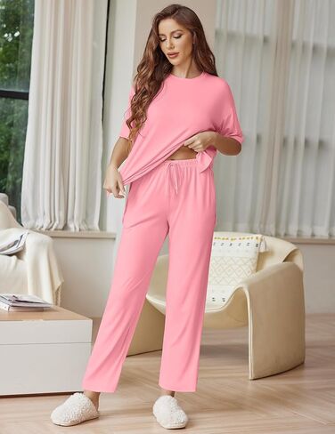 Ekouaer Lounge Sets for Women Short Sleeve Tops and Long Pants Soft Comfy Pajamas Set 2 Piece Outfits S-XXL in Saudi Arabia