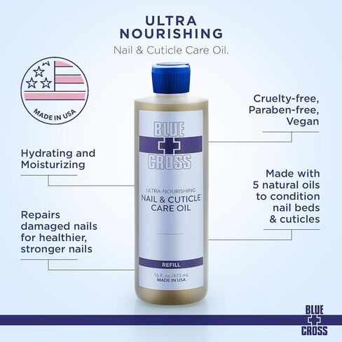 Blue Cross Professional Nail Care, All Natural Mineral Oil Free, Ultra-Nourishing, Hydrating, Moisturizing Nail & Cuticle Oil, Lemongrass + Lavender Scented Essential Oils, Made in USA, 0.5 fl oz/15mL in Saudi Arabia