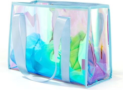 Large Beach Bag for Women Waterproof Sandproof Tip-Proof Beach Tote Iridescent Bag with Waterproof Pocket for Pool in Saudi Arabia