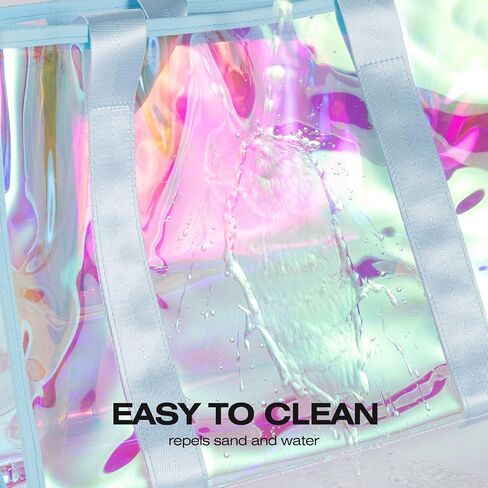 Large Beach Bag for Women Waterproof Sandproof Tip-Proof Beach Tote Iridescent Bag with Waterproof Pocket for Pool in Saudi Arabia