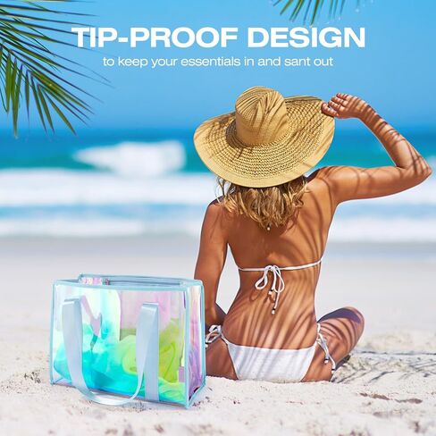 Large Beach Bag for Women Waterproof Sandproof Tip-Proof Beach Tote Iridescent Bag with Waterproof Pocket for Pool in Saudi Arabia