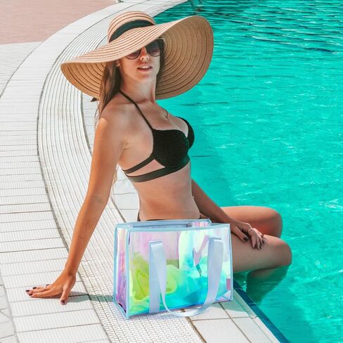 Large Beach Bag for Women Waterproof Sandproof Tip-Proof Beach Tote Iridescent Bag with Waterproof Pocket for Pool in Saudi Arabia