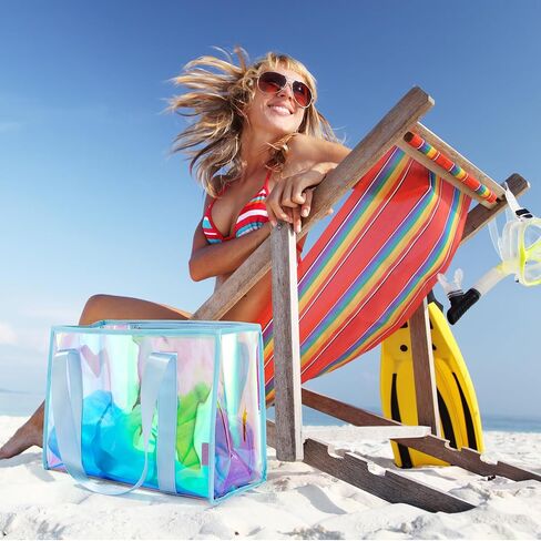 Large Beach Bag for Women Waterproof Sandproof Tip-Proof Beach Tote Iridescent Bag with Waterproof Pocket for Pool in Saudi Arabia