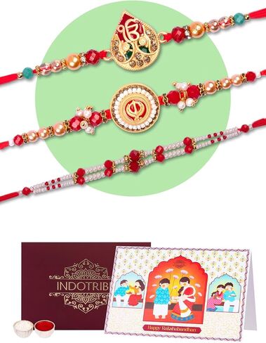 Rakhi For Brother with Gift Set - Set of 3, Rakhi For Brother with Card, Roli Chawal | Rakhi for Brother and Bhabhi | Rakhi For Brother | Bhaiya Bhabhi Rakhi | Raksha Bandhan Rakhi in Saudi Arabia