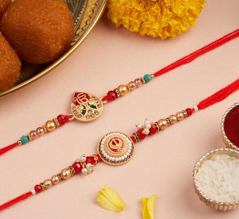 Rakhi For Brother with Gift Set - Set of 3, Rakhi For Brother with Card, Roli Chawal | Rakhi for Brother and Bhabhi | Rakhi For Brother | Bhaiya Bhabhi Rakhi | Raksha Bandhan Rakhi in Saudi Arabia