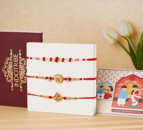 Rakhi For Brother with Gift Set - Set of 3, Rakhi For Brother with Card, Roli Chawal | Rakhi for Brother and Bhabhi | Rakhi For Brother | Bhaiya Bhabhi Rakhi | Raksha Bandhan Rakhi in Saudi Arabia