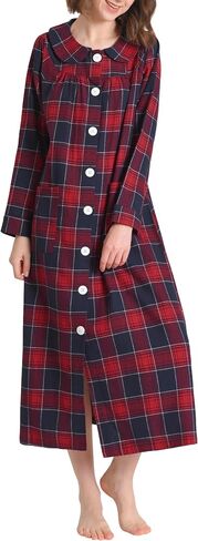 Latuza Women's Cotton Flannel Button Up Robe Long Sleeves Housecoat in Saudi Arabia