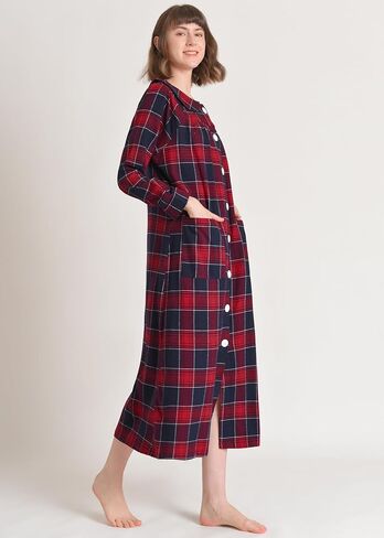 Latuza Women's Cotton Flannel Button Up Robe Long Sleeves Housecoat in Saudi Arabia