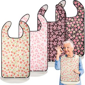 4 Pack Adult Bibs for Eating Waterproof Clothing Protector with Detachable Crumb Catcher Adult Bibs for Women and Men