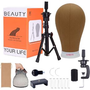 LIYATE Wig Stand 22 Inch Wig head, Wig Stand Tripod With Head, Wig Head Stands, Mannequin Head for Wigs Making Display, Wig Mannequin Head with Stand, Wig Cap, T Pins Set, Cellphone Clip and Adapter