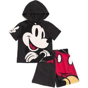 Disney Mickey Mouse Lion King Cars Monsters Inc. Hooded T-Shirt and French Terry Shorts Outfit Set Toddler to Big Kid