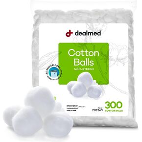 Dealmed 300 ct. Cotton Balls for Face, Makeup, Medical Uses, & DIY Crafts | Non-Sterile Bulk Pack | Resealable Zip-Locked Bag | 100% Pure Cotton, Soft, Absorbent, Gentle (Pack of 1)