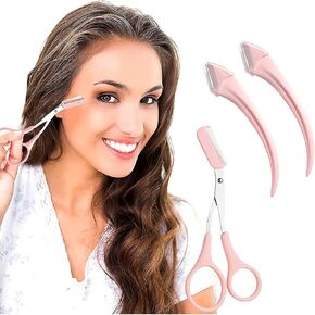 Pink Eyebrow Scissors Stainless Steel Eyebrow Razor Eyebrow Trimmer Scissors Tool Set,Eyebrow Trimmer Scissors With Comb for Beginner Eyebrow Scissors for Women Girls Stainless Steel Eyebrow Razor