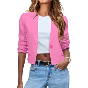 IDEALSANXUN Womens Cropped Blazer Casual Lightweight Cotton Linen Blazer Suit Jackets