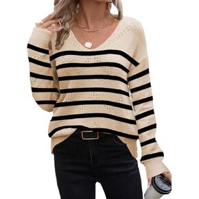 Zeagoo Womens Sweaters Trendy Fashion Long Sleeve Shirts Off Shoulder Crochet V Neck Knit Pullover Tops Outfits