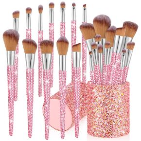 Rtteri 13 Pcs Rhinestone Makeup Brushes Set Bling Crystal Professional Face Cosmetics Blending Liquid Foundation Powder Concealer Eye Shadows Make up Beauty Tool Glitter with Holder (Black)
