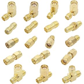 exgoofit SMA Connector Kits Set 18 in 1 Adapter SMA RP SMA Male and Female RF Coax Coupling Nut Barrel Connector Converter for WiFi Antenna/FPV Drone/Extension Cable