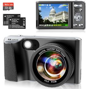 Rumyums 4K Digital Camera Auto Focus 48MP Vlogging Video Camera for YouTube Photography Cameras for Beginners Travel Portable Compact Point and Shoot Camera with Flash 32G Memory Card