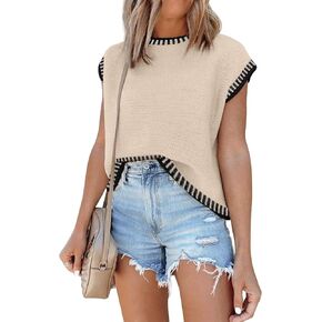 Womens Cap Sleeve Sweater Vest Summer Tops Sleeveless Tank Tops 2024 Trendy Spring Clothes Striped Short Sleeve Shirts in Kuwait