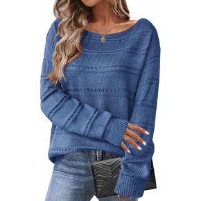 Zeagoo Womens Sweaters Cute Long Sleeve Off The Shoulder Pullover Tops Hollow Out Crochet Dressy Casual Outfits
