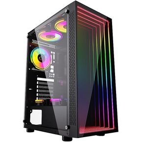 Bgears b-BlackWidow-RGB Black Gaming PC ATX case, Special Ripple Effect Front Panel, Tempered Glass Side. 2 x USB3.0, 3 x PWM 120mm ARGB Fans, Fan Controller with Remote, Support up to EATX Board