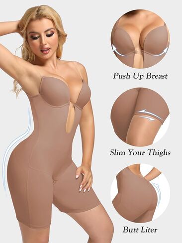 Decorus Backless Shapewear Strapless Bodysuits - Women Low Back Body Shaper ：Full Body Tummy Control Built in Bra With Plunge in Saudi Arabia