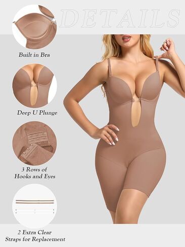 Decorus Backless Shapewear Strapless Bodysuits - Women Low Back Body Shaper ：Full Body Tummy Control Built in Bra With Plunge in Saudi Arabia