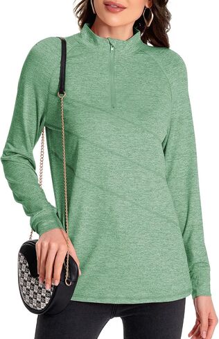 Womens Long Sleeve Workout Shirts 1/4 Zip Quick Dry Golf Polo Shirt Gym Yoga Athletic Tops in Saudi Arabia