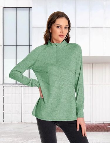 Womens Long Sleeve Workout Shirts 1/4 Zip Quick Dry Golf Polo Shirt Gym Yoga Athletic Tops in Saudi Arabia