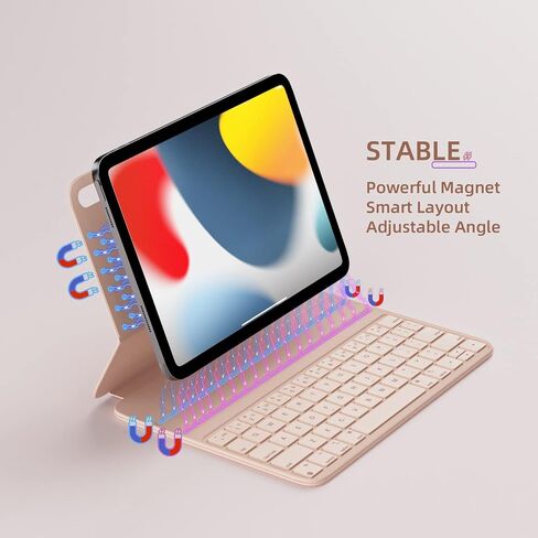 حافظة HOU ipad الجيل العاشر مع لوحة مفاتيح، حافظة لوحة مفاتيح ذكية، لوحة مفاتيح iPad الجيل العاشر، حافظة لوحة مفاتيح رفيعة للغاية لجهاز iPad الجيل العاشر 10.9 بوصة 2022، شحن مغناطيسي، بلوتوث in Kuwait