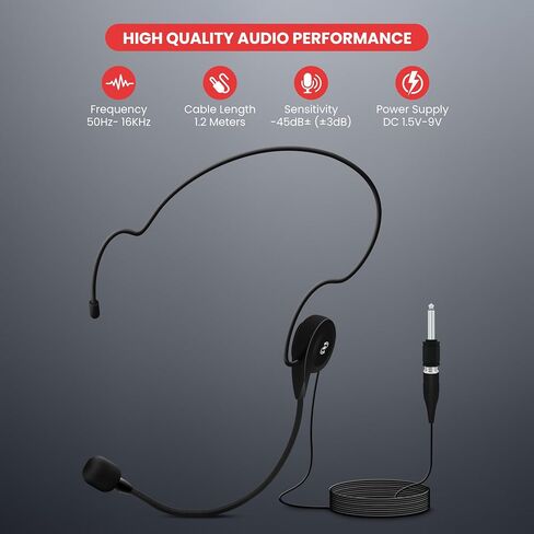 Pyle Double Over Ear Microphone Headset - Professional Hands Free Cardioid Wired Audio Boom Condenser Microphone Headset w/ 3.5mm / 1/4" Adapter, 4ft Cable, and Mic Windscreen - (Black) in Saudi Arabia