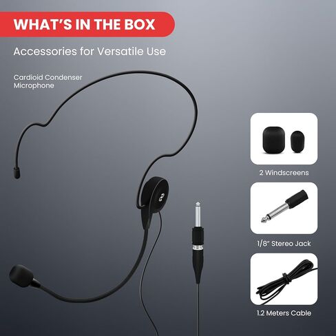Pyle Double Over Ear Microphone Headset - Professional Hands Free Cardioid Wired Audio Boom Condenser Microphone Headset w/ 3.5mm / 1/4" Adapter, 4ft Cable, and Mic Windscreen - (Black) in Saudi Arabia