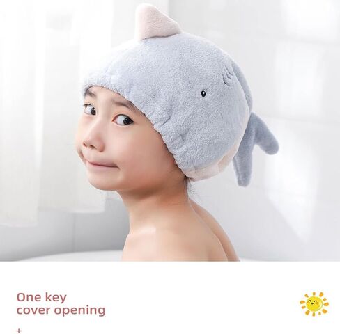 Hair Drying Towel for Kids Girls, Cute Cartoon Absorbent Quick Drying Bath Wrap Set for Bathing, Spa, Swimming Pool, Soft Microfiber Cap for Curly Long & Wet Hair, Blue in Kuwait