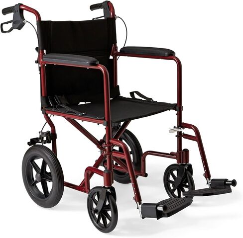 Medline Lightweight Foldable Transport Wheelchair with Handbrakes and 12-Inch Wheels, Blue Frame, Black Upholstery in Saudi Arabia