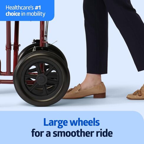 Medline Lightweight Foldable Transport Wheelchair with Handbrakes and 12-Inch Wheels, Blue Frame, Black Upholstery in Saudi Arabia