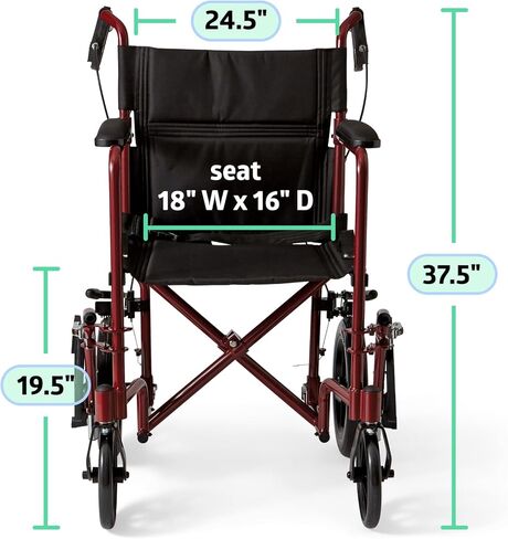Medline Lightweight Foldable Transport Wheelchair with Handbrakes and 12-Inch Wheels, Blue Frame, Black Upholstery in Saudi Arabia