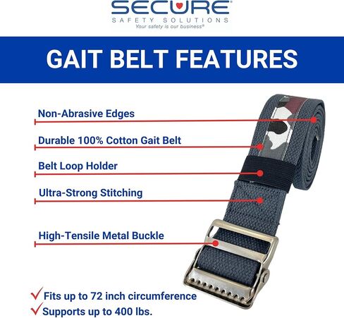 Secure Gait Belt for Seniors with Metal Buckle - Transfer and Walking Standing Aid Elderly, Physical Therapy, Nurses in Kuwait