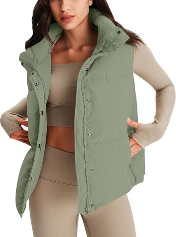 MIROL Women's Sleeveless Cropped Puffer Vest Zip Up Stand Collar Button Down Winter Crop Jackets Outwear Vest with Pockets in Kuwait