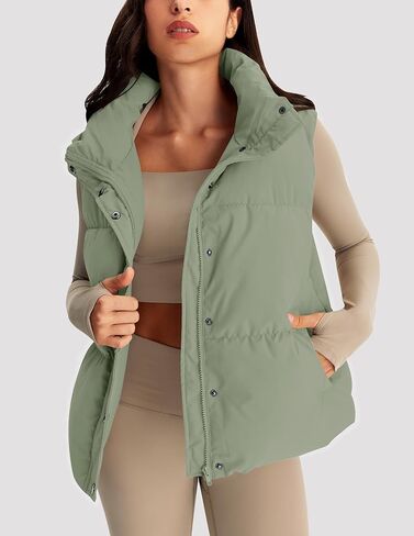 MIROL Women's Sleeveless Cropped Puffer Vest Zip Up Stand Collar Button Down Winter Crop Jackets Outwear Vest with Pockets in Kuwait