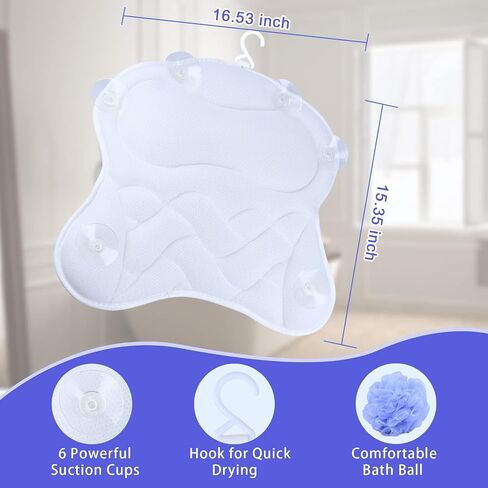 Bath Pillow Luxury Bathtub Pillow, Besititli Ergonomic Bath Pillows for Tub Neck and Back Support, Bath Tub Pillow Rest 4D Air Mesh Breathable Bath Accessories for Women & Men in Saudi Arabia