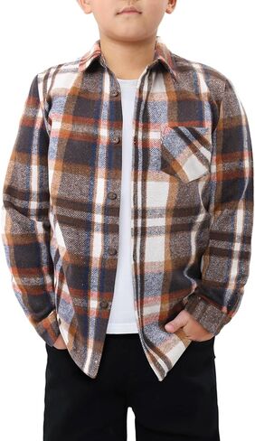 storeofbaby Boys Casual Button Down Shirts Kids Long Sleeve Plaid Blouses Shacket Jacket 7-15 Years in Kuwait
