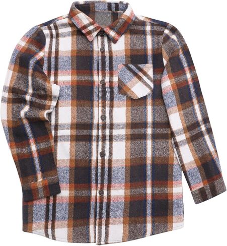 storeofbaby Boys Casual Button Down Shirts Kids Long Sleeve Plaid Blouses Shacket Jacket 7-15 Years in Kuwait