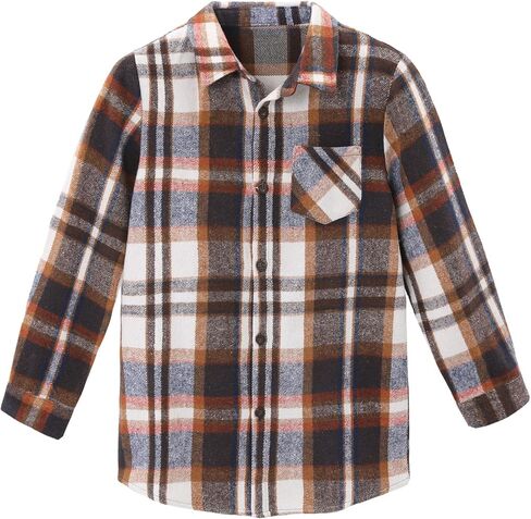 storeofbaby Boys Casual Button Down Shirts Kids Long Sleeve Plaid Blouses Shacket Jacket 7-15 Years in Kuwait