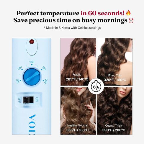 VODANA Professional GlamWave Ceramic Curling Iron, Long-Lasting Natural Curls, Instant Heat, Hair Curler, Curling Wand, Available in USA (1.25 inch, Black) in Saudi Arabia