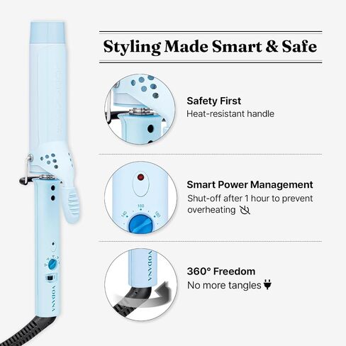 VODANA Professional GlamWave Ceramic Curling Iron, Long-Lasting Natural Curls, Instant Heat, Hair Curler, Curling Wand, Available in USA (1.25 inch, Black) in Saudi Arabia